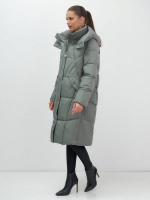 Пальто зимнее утепленное с капюшоном женское цвета хаки 7709Kh