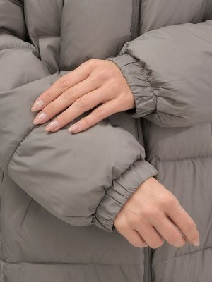 Куртка женская зимняя на резинке большого размера коричневого цвета 7619K