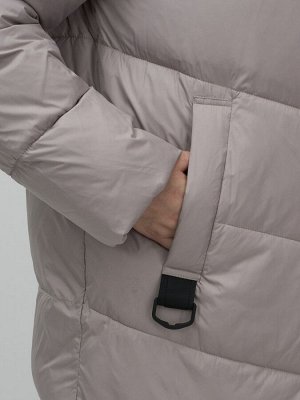 Пальто зимнее утепленное с капюшоном женское серого цвета 7623Sr