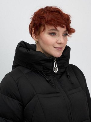 Пальто зимнее утепленное с капюшоном женское черного цвета 7702Ch