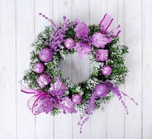 Венок новогодний d=24 см «Зимнее волшебство. Шарики и цветы», сиреневый
