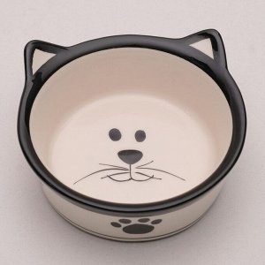 Миска керамическая "Подмигивающий кот" 200 мл 11 х 4,8 см, бело-черная.