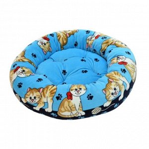 Лежанка круглая с подушкой "Кошки" Зооник, 48 х 48 х 15 см, голубой велюр