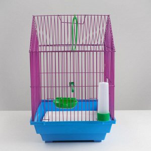Клетка для птиц малая, крыша-домик (поилка, кормушка, жердочка, качель)35 х 28 х 43 см микс