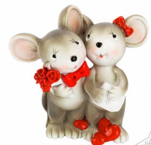 Мыши "Сладкая парочка" с букетиком и сердечками 7,7х4,5х7,4 см