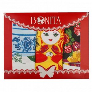 Набор вафельных полотенец Bonita Народны рисунки 44х59 см, 3шт, 120г/м, хл100%