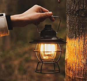 Retro Lamp. Многофункциональный кемпинговый фонарь. Аккумуляторная Ретро лампа водостойкая на 60 часов работы без подзарядки! Цвет черный