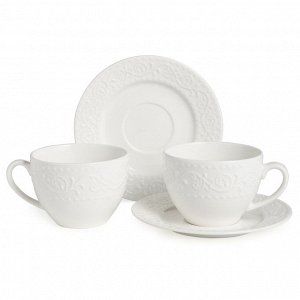 Чайный набор из фарфора Fine China FLORAL с рельефным орнаментом, 290 мл