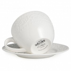 Чайный набор из фарфора Fine China FLORAL с рельефным орнаментом, 290 мл