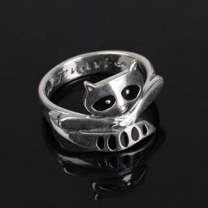 Кольцо "Енот", размер 17, цвет чёрный в чернёном серебре