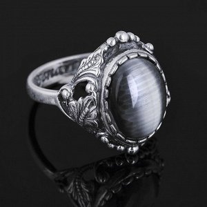 Кольцо "Лоза", размер 17, цвет белый в чернёном серебре