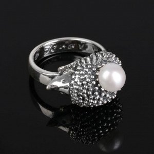 Кольцо "Ёж", размер 17, цвет белый в чернёном серебре