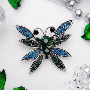 Брошь "Бабочка" многокрылая, цвет сине-зеленый в черненом серебре