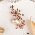 Брошь &quot;Жемчужная лоза&quot;, цвет розовый в золоте