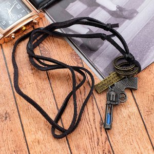 Мужской кулон "Резон" револьер, цвет чернёное серебро на коричневом шнурке, 80 см