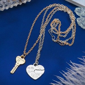 Кулоны "Неразлучники", ключик от сердца, цвет серебристо-золотой, 45 см