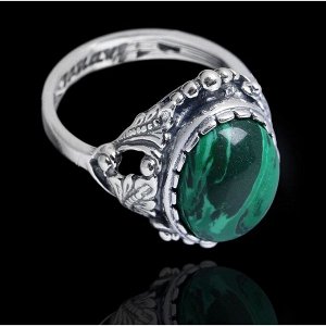 Кольцо "Лоза", размер 18, цвет зелёно-белый в чернёном серебре