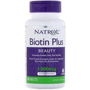 Natrol, Biotin Plus, Extra Strength, 5,000 mcg, 60 Tablets