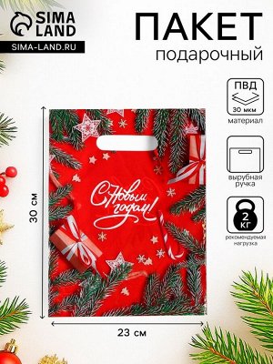Пакет подарочный новогодний «Цвет Нового года», полиэтиленовый с вырубной ручкой, 30x23 см