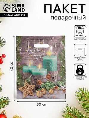 Пакет подарочный новогодний «Святки», полиэтиленовый с вырубной ручкой, 30x40 см