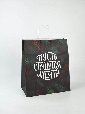 Пакет бумажный подарочный новогодний крафт «Сбудутся мечты» 32x17.5x37 см