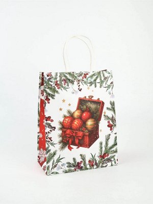 Пакет бумажный подарочный новогодний крафт «Подарки в Новый Год» 27x21x11 см