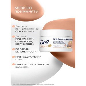 DOVE Дав Derma крем для лица и тела увлажняющий, липидовосстанавливающий, для сухой кожи с мочевиной, церамидами 285 мл
