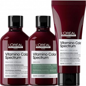 Лореаль Профессионель Программа Vitamino Color Spectrum базовый уход для каштановых/черных волос: шампунь 2х300 мл + кондиционер 200 мл (L'oreal Professionnel, Serie Expert)