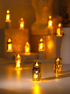 Светодиодная свеча, ночник LED RISALUX «Новый год», от батареек, 3.8x3.8x7.5 см, МИКС