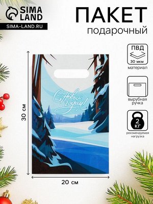 Пакет подарочный новогодний «Зимний лес», полиэтиленовый с вырубной неусиленной ручкой, 20x30 см