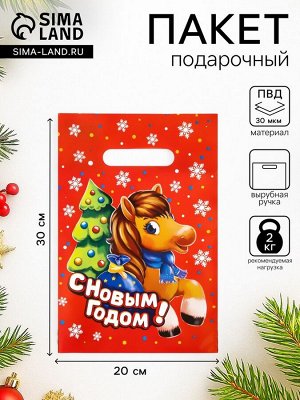 Пакет подарочный новогодний «Жеребёнок», полиэтиленовый с вырубной ручкой, 20x30 см, 30 мкм