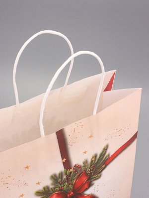 Пакет бумажный подарочный новогодний крафт «Подарок» 32x26x11 см