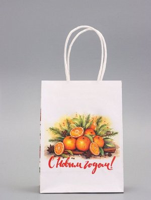 Пакет бумажный подарочный новогодний крафт «Атмосфера Нового Года» 16x12x6 см