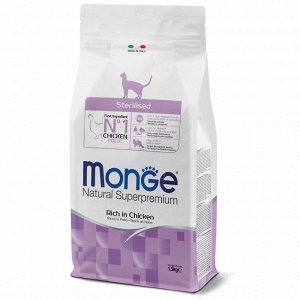 Сухой корм Monge Cat Sterilised для стерилизованных кошек, курица/рис, 1.5 кг