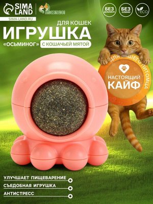 Игрушка для кошек из кошачьей мяты «Осьминог» на основании, 5x4 см, розовая