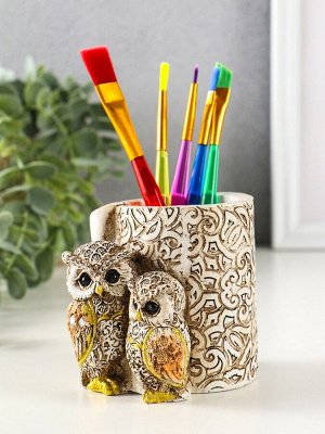 Фигурка-карандашница полистоун «Филины с орнаментом», 6.5x8.5x9 см