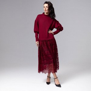Платье комбинированное с кружевом, История в кружевах (бордо)
