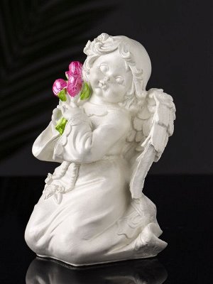 Фигурка гипс «Ангел с букетиком», 15x8x9 см, перламутр