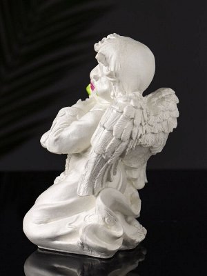 Фигурка гипс «Ангел с букетиком», 15x8x9 см, перламутр