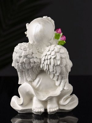 Фигурка гипс «Ангел с букетиком», 15x8x9 см, перламутр