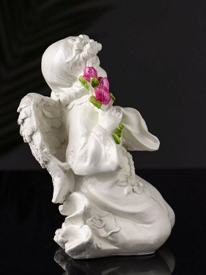 Фигурка гипс «Ангел с букетиком», 15x8x9 см, перламутр