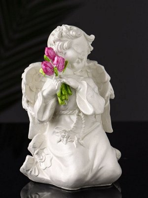 Фигурка гипс «Ангел с букетиком», 15x8x9 см, перламутр
