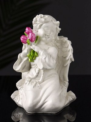 Фигурка гипс «Ангел с букетиком», 15x8x9 см, перламутр