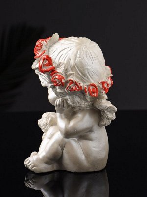 Фигурка гипс «Ангел с мишкой большой», 13x8x7 см, перламутр