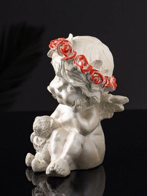 Фигурка гипс «Ангел с мишкой большой», 13x8x7 см, перламутр