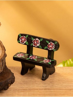 Мебель для кукол «Скамейка с цветами», 6.5x3.5x6 см, дерево, чёрная