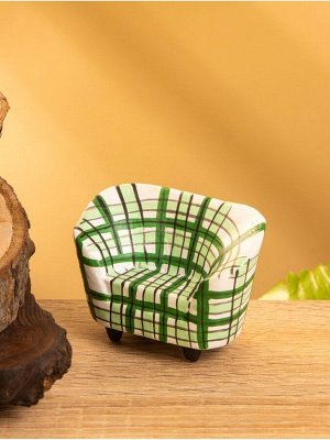Мебель для кукол «Кресло клетчатое», 6x3.5x5 см, дерево, зелёная