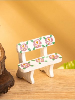 Мебель для кукол «Скамейка с цветами», 6.5x3.5x6 см, дерево, белая