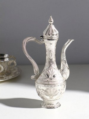 Набор посуды сувенирной: винный кувшин, 6 бокалов, поднос «Стамбул. Медальон и узоры», серебро