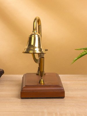 Колокол настольный с подставкой для ручки 10x18x18 см, латунь, дерево